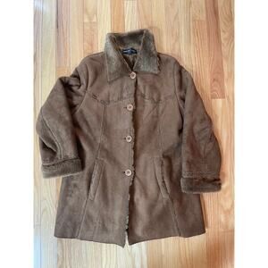 Womans Dream Lady Vntg Faux‎ Suede/Sherling Jacket w/ Stitching, Brown, L, Italy
